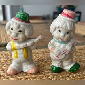 Clown Figurines Set - White, Green, Pink Accents